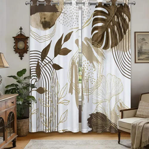 Vista 40 de Cortinas opacas negras y doradas, cortinas modernas de mediados de siglo para dormitorio, sala de estar, 63 pulgadas de largo, juego de 2 paneles