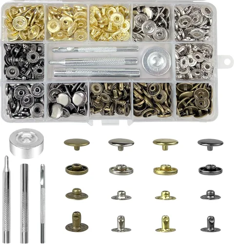 Vista 9 de EZYoutdoor Kit de cierre a presión de lona, 150 piezas de broches de acero 150 broches de lona (plateado)