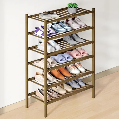 Vista 52 de Smiry Zapatero de bambú para armario, organizador de zapatos de madera de 3 niveles, estante apilable de almacenamiento de zapatos de madera