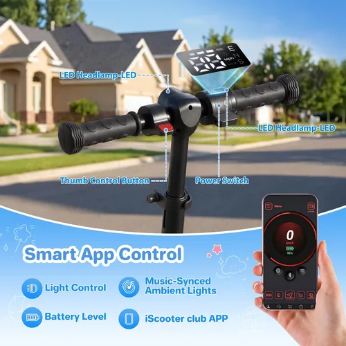 Vista 7 de iScooter Scooter eléctrico para niños 2 en 1 ik7, alcance de hasta 12 mph y Negro oscuro