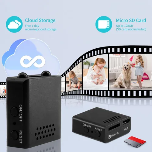 Vista 5 de Mini cámara de seguridad para interiores 2025 con WiFi 1080P Micro HD con gran angular, almacenamiento en la nube y SD, visión nocturna, cámaras