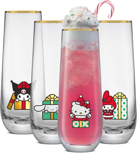 Vista 9 de JoyJolt Milo Copas de champán sin tallo, juego de 4 vasos de cristal. 9.4 onzas. Juego de copas de champán. Copas de vino prosecco, juego de copas