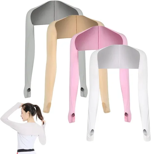 Vista 26 de Katutude 4 piezas de chal refrescante para mujer, manga de protección solar, transpirable, anti rayos UV, con agujeros para los dedos, para golf
