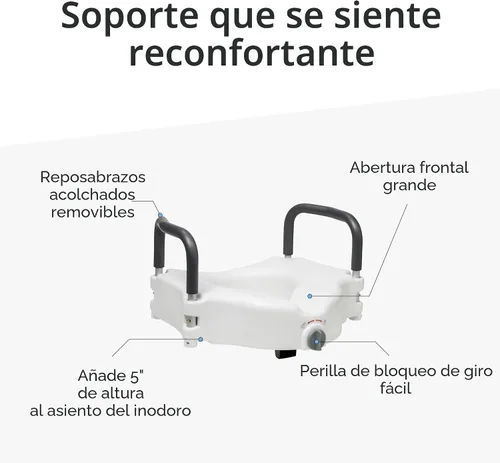 Vista 5 de Drive Medical RTL12027RA Asiento elevado para inodoro con brazos acolchados extraíbles, asiento estándar Raised Toilet Seat Offers Removable