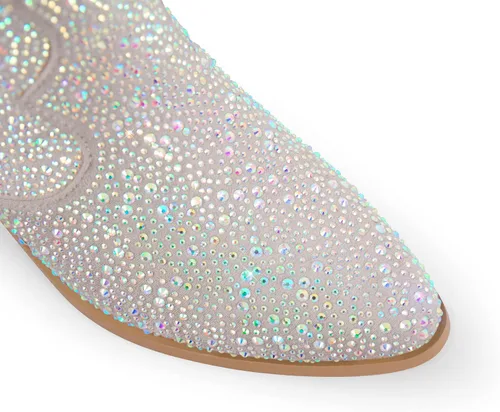 Vista 5 de Richealnana Botas de tacón grueso con diamantes de imitación para mujer