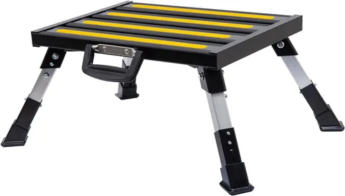 Vista 9 de Escalones de aluminio para caravana, taburete plegable ajustable de 4 niveles con patas de goma antideslizantes, plataforma de tira fluorescente