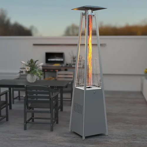 Vista 8 de FOOWIN Calentador de propano para patio, 48,000 BTU con ruedas/cubierta impermeable y guantes, calentador de pirámide de tubo de vidrio de cuarzo