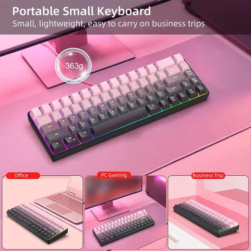 Vista 6 de 68 Keys Mechanical Gaming Keyboard, Gradient Color Wired Keyboard with RGB Backlit & Multimedia Function, ABS Injection Keycap Hot Swap Mechanical