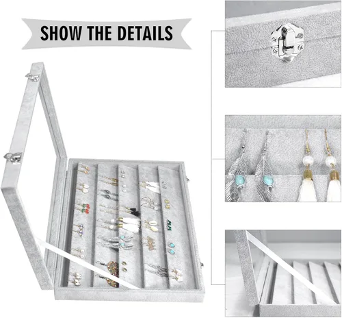 Vista 4 de Siveit Bandeja organizadora de aretes, de terciopelo, caja de almacenamiento premium de 110 ranuras, 55 pares de organizador de exhibición de aretes