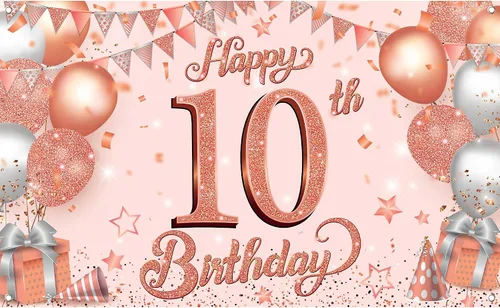 Vista 12 de KatchOn Cartel de cumpleaños número 10 de oro rosa - XL, 72 x 44 pulgadas Telón de fondo de feliz cumpleaños 10
