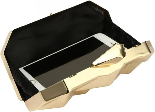 Vista 9 de Bolso de noche de metal con patrón geométrico de celosía para mujer, para boda, novia, graduación, bolso cruzado con cadena