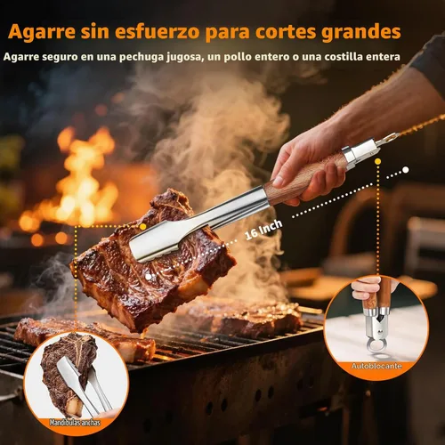 Vista 4 de Juego de accesorios para parrilla de 16 pulgadas, herramientas de accesorios para barbacoa de acero inoxidable resistente y accesorios para parrilla