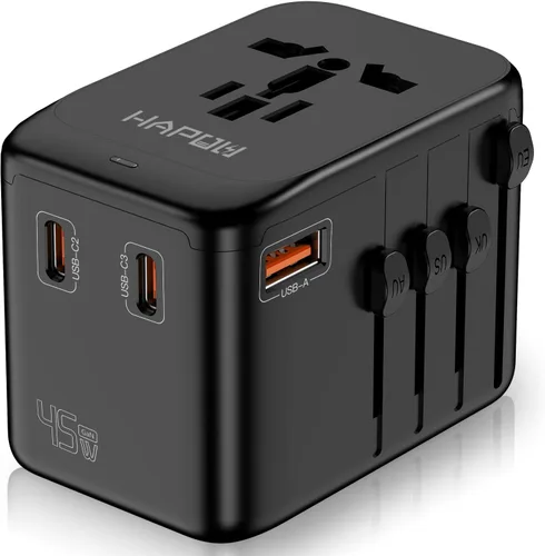 Vista 7 de HAPOW Adaptador de viaje universal - 1 cargador de viaje USB-C y 1 USB-A de carga rápida, adaptador de enchufe mundial para UE, Reino Unido, EE.