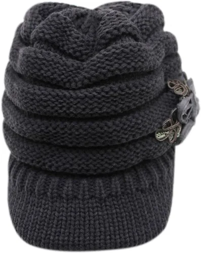 Vista 3 de C-US - Gorro de punto cálido para mujer, con visera de ganchillo con acento de flores