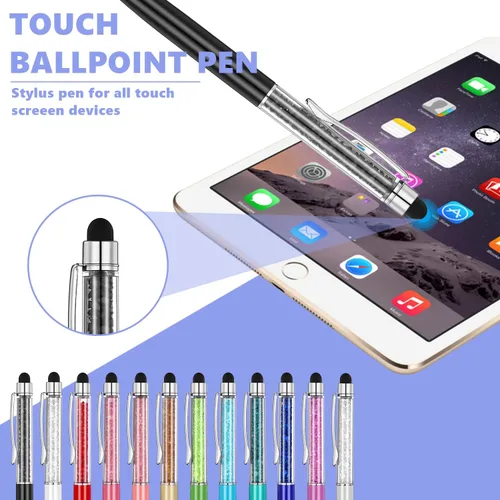 Vista 3 de MengRan Lindos bolígrafos con punta de lápiz capacitivo, bolígrafos de tinta negra 2 en 1 y bolígrafos de cristal delgado para pantallas táctiles