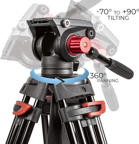 Vista 3 de Ultimaxx Trípode de 72 pulgadas, 72 pulgadas, trípode profesional de doble tubo de aluminio resistente, cabezal de fluido de 360 grados, esparcidor