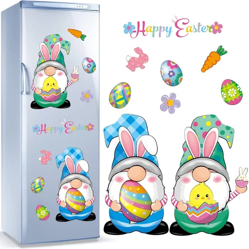 Vista 8 de Sratte 9 piezas de gnomos navideños para refrigerador, imanes para puerta de garaje, calcomanías de gnomos de verano, decoraciones para el hogar