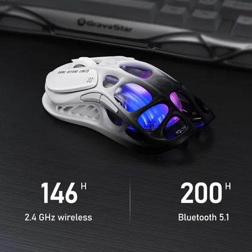 Vista 3 de GravaStar Mercury M1 Pro Gaming Mouse, aleación de magnesio ligera, 26,000 DPI, sensor PAW3395DM, 5 botones programables, soporte con cable2.4