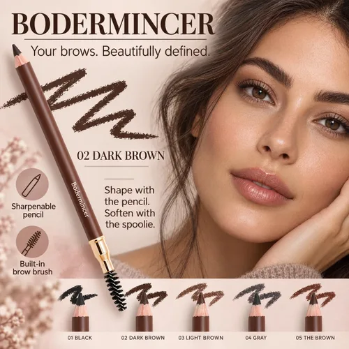 Vista 2 de Bodermincer 1 unidad Lápiz de cejas resistente al agua, duradero, de larga duración, 5 colores para elegir (1# Negro)