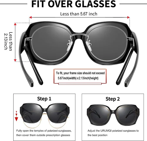 Vista 5 de URUMQI Gafas de sol polarizadas que se ajustan sobre las gafas para mujer, protección UV400, lentes de sol extragrandes