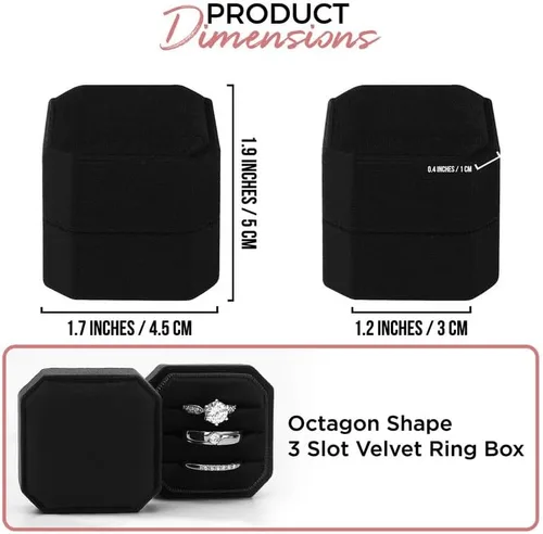 Vista 2 de NIMSIN Caja de terciopelo para anillos de alta calidad para ceremonia de boda con tapa desmontable, elegante y bonita caja para anillos de boda, 3