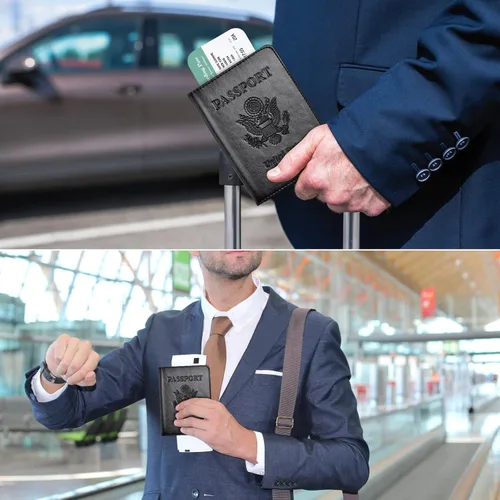 Vista 5 de Combo de tarjetero para pasaporte y vacuna, soporte para pasaporte con ranura para tarjeta de vacuna, cartera para pasaporte, funda para pasaporte