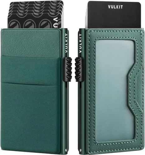 Vista 25 de VULKIT Billetera minimalista con ventana de identificación y bolsillo EDC con bolsillo desplegable para tarjetas de crédito y bloqueo RFID, diseño