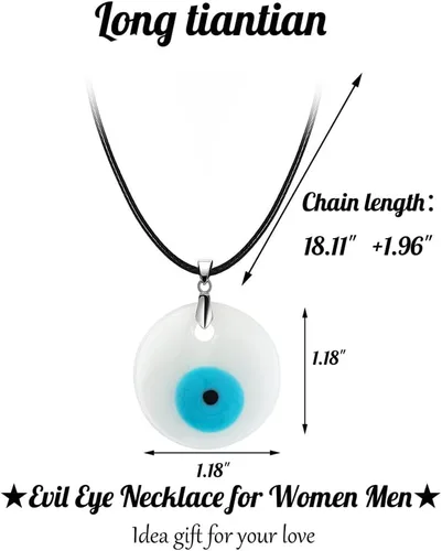 Vista 2 de COLORFUL BLING Juego de collar con colgante de ojo turco azul turco con cuerda de cuero Hamsa para mujeres y hombres, protección de la suerte