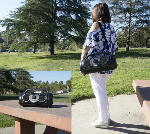 Vista 6 de Boytone BT-18BK Altavoz portátil Bluetooth Boombox, interior/exterior, sonido fuerte, graves más profundos, ecualizador, subwoofer de 5 pulgadas