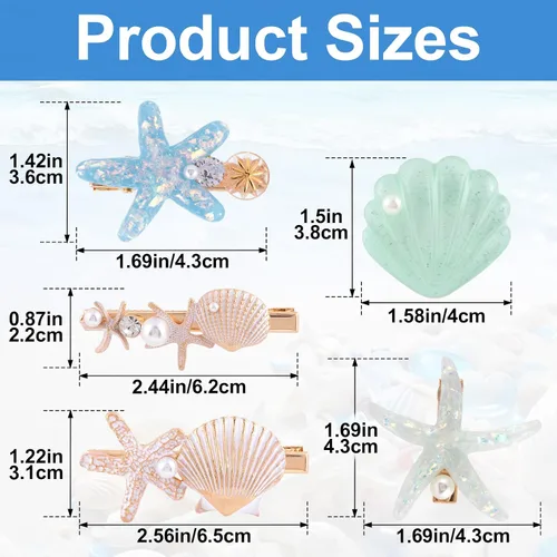 Vista 2 de PAGOW 5 pinzas para el pelo de estrella de mar, pinzas para el cabello de cristal, soporte para cola de caballo de estrella de mar, accesorios