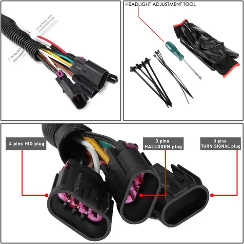 Vista 6 de DNA MOTORING HL-HAY-020-CH Par de faros de halo completos con señal de giro secuencial LED, medio anillo, compatible con modelos 08-14 Dodge