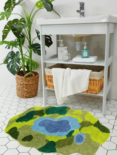 Vista 4 de LEVINIS Moss - Alfombra de baño con diseño de musgo, antideslizante, suave y absorbente de agua, 31 x 20 pulgadas