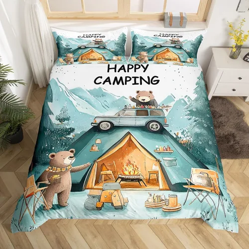 Vista 22 de Erosebridal Lake House Twin Bed Set for Boys Girls Kids, Blue and Beige Lakehouse 2Pcs Duvet Cover with Zipper, Rustic Farmhouse Bedding Sets