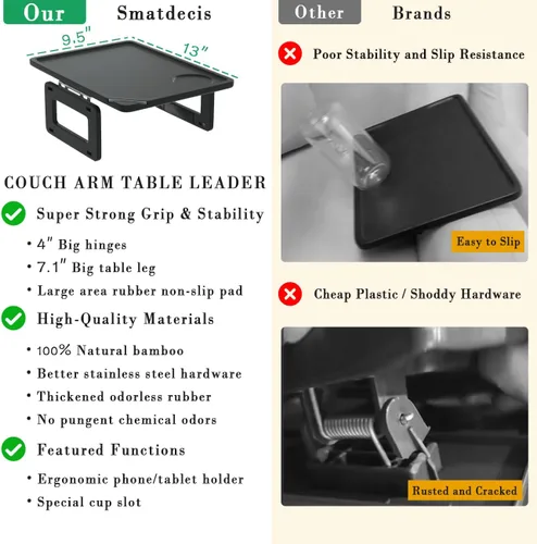 Vista 3 de Smatdecis Bandeja de brazo para sofá, mesa de clip para brazos, mesa de bandeja para reposabrazos adecuada para bebidas caseras, comida rápida, Negro