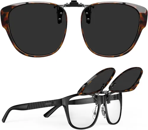 Vista 7 de Goiteia Oversized Polarized Clip on Sunglasses over Prescription Glasses for Women Men-Round Frame,UV400Protection