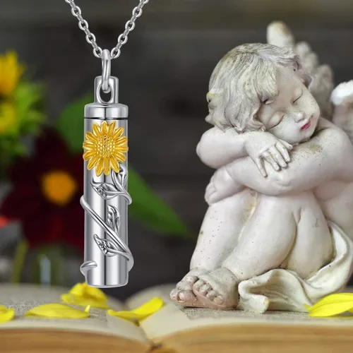 Vista 6 de Collar de plata de ley con diseño de girasol rosa y margarita para cenizas recuerdo conmemorativo joyería para mujeres y amigas
