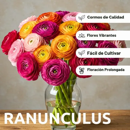 Vista 6 de Bulbos de Ranúnculos de Colores Mixtos para Plantar - Se envía desde Iowa, EE. UU. (5 Bulbos)