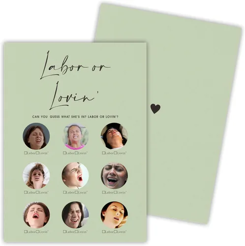 Vista 6 de 30 tarjetas de juego minimalistas verdes para baby shower con tarjeta de respuesta, juego de vientre de bebé o cerveza, juegos de baby shower