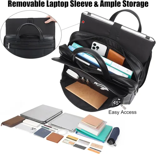 Vista 4 de Masa Kawa Maletín de Cuero para Hombre de 15.6", 17" para Computadora Portátil, Bolso de Negocios, Viaje, Trabajo, Mensajero, Bandolera, Bolso
