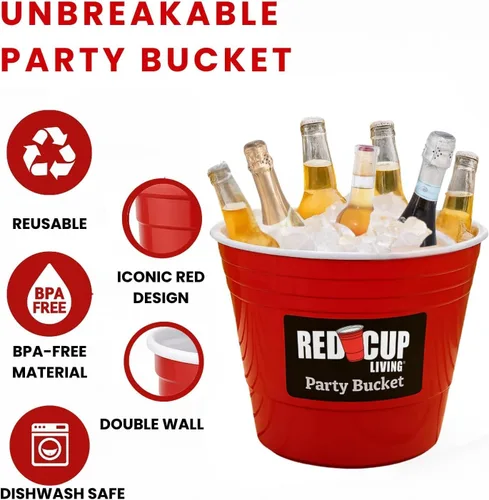 Vista 8 de Red Cup Living Cubo de hielo grande para fiestas, enfriador de bebidas aislado de 201 onzas para fiestas, bar y cocina, cerveza de plástico