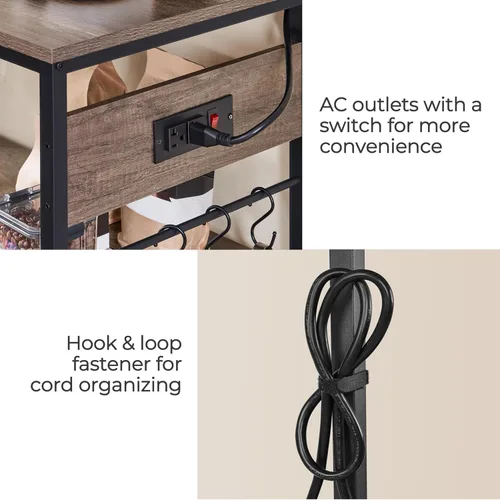Vista 6 de Yaheetech Carrito de isla de cocina con toma de corriente, carritos de cocina con ruedas con almacenamiento, soporte de microondas de 3 niveles