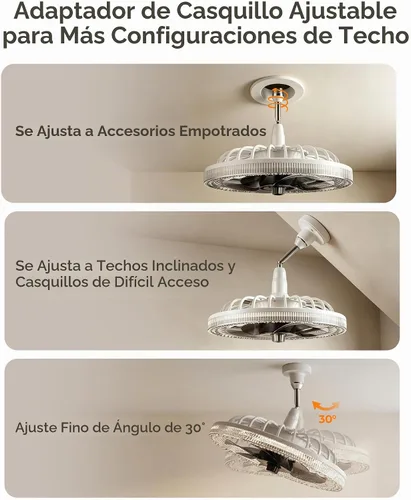 Vista 6 de Lámpara de ventilador de techo con control remoto y extensor, ventilador de Blanco