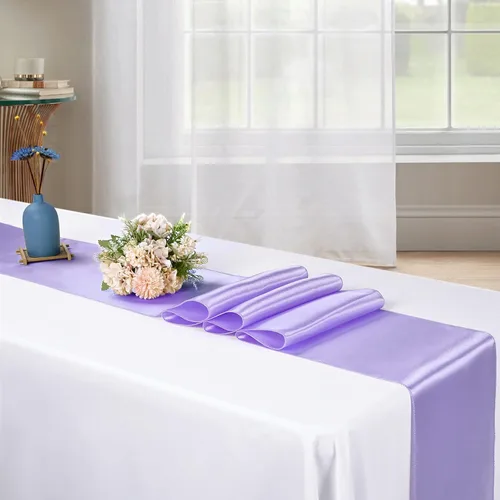 Vista 6 de 10-Pack Lavender 12 x 108 inches Long Premium Satin Table Runner Lavanda
