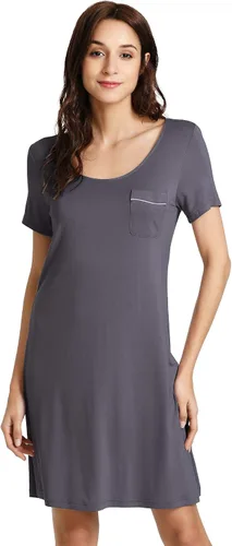 Vista 45 de WiWi - Camisón de viscosa de bambú para mujer, manga corta, con cuello en V, ropa de dormir, tallas grandes, S-4X, A-aqua