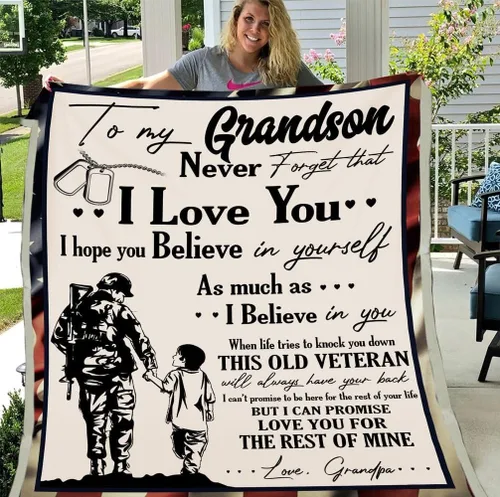 Vista 5 de Manta personalizada con texto en inglés «To My Grandson» de parte del abuelo veterano – Regalos de veterano para nieto – Manta para abuelo y nieto