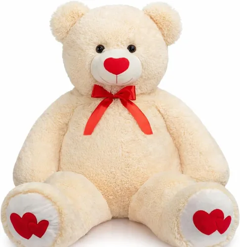 Vista 18 de HollyHOME Oso de Peluche Grande Animal de Peluche Oso Grande de Felpa con Corazón Rojo para Novia y Niños Juguete de Regalo de Vacaciones 36 Beige