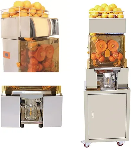 Vista 2 de Exprimidor de naranja comercial de 110 V, extractor de jugo de masticación lenta con gabinete de acero inoxidable, fácil de limpiar, descarga