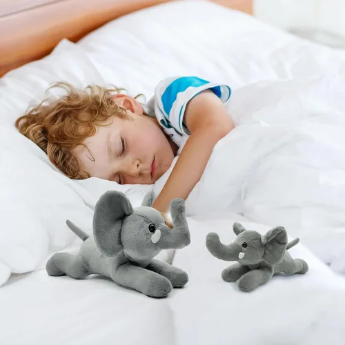 Vista 3 de Animal de peluche de elefante para niños, juguete de peluche realista de 8 pulgadas, animales con postura acostada, lindos elefantes de peluche