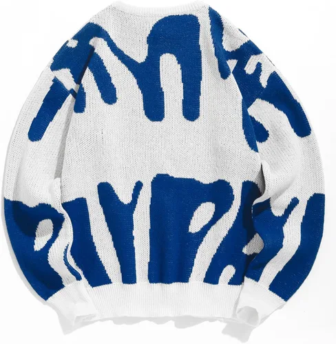 Vista 28 de ZAFUL Y2K - Suéter casual con estampado de llama estética para hombre, suéter de punto holgado, manga larga, cuello redondo