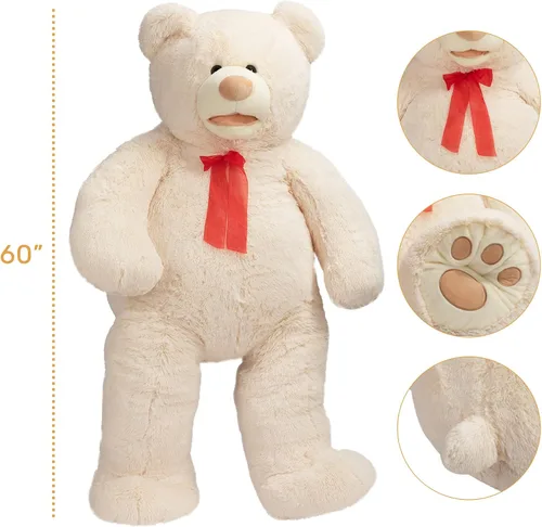 Vista 9 de HollyHOME Oso de peluche gigante de 5 pies con huellas grandes, regalo de San Valentín, 5 pies, color beige